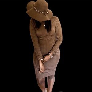 Brown Quarter Sleeve fitted dress